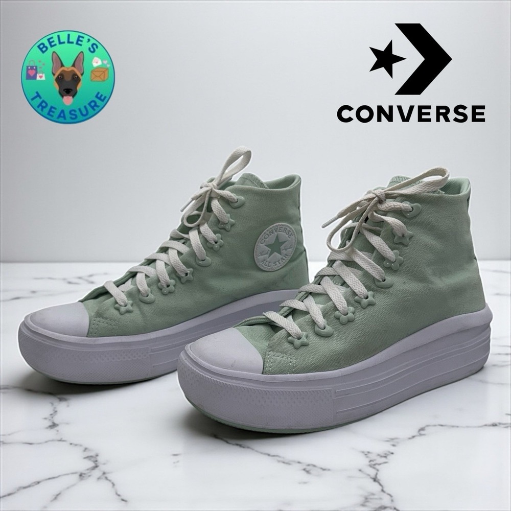 Converse Chuck Taylor Platform Sneakers Womens 8‎ White Mint Green Shoes Hearts